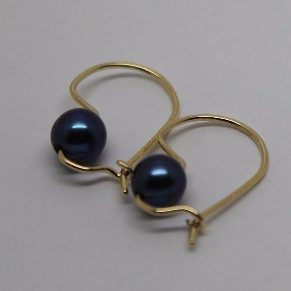 Kaedesigns New 9ct Yellow, Rose or White Gold 8mm Black Pearl Hook Earrings