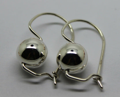 Genuine Sterling Silver 10mm Wide Ball Hook Earrings