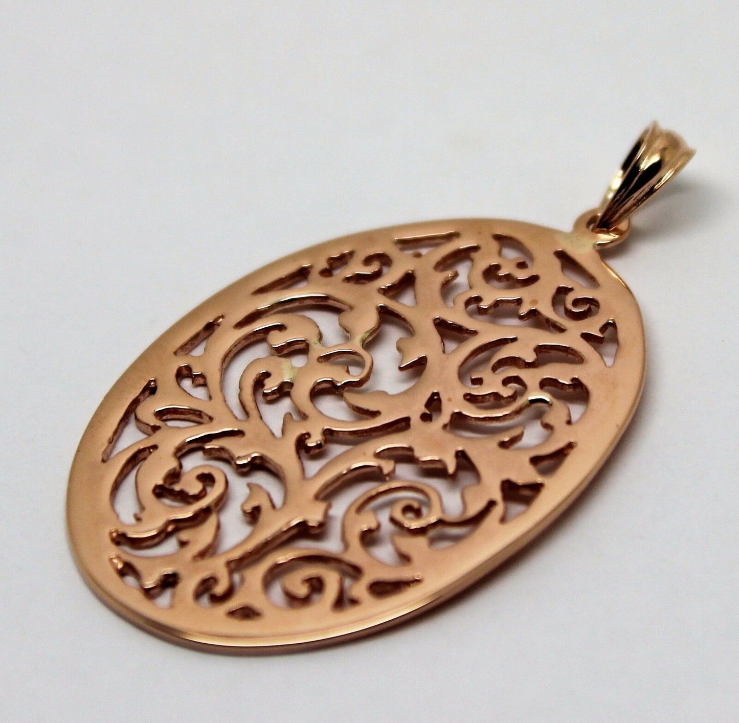 Heavy Solid 9ct Yellow, Rose or White Gold Large Oval Filigree Pendant