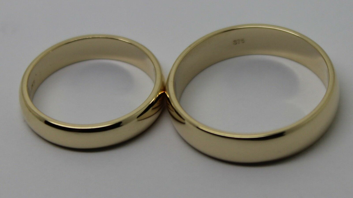 Genuine Custom Made His & Hers Solid 9ct 9K Yellow Gold Wedding Bands Couple Rings