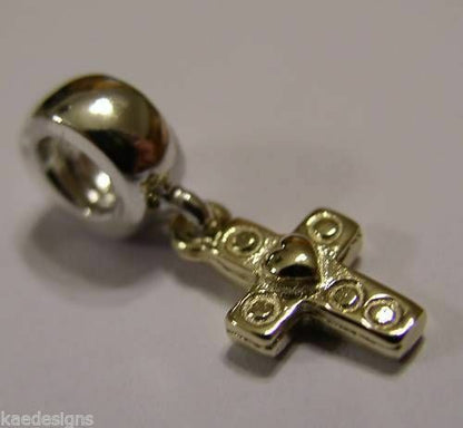 Genuine 9ct Yellow or Rose or White Gold or Silver Cross bead for charm bracelet