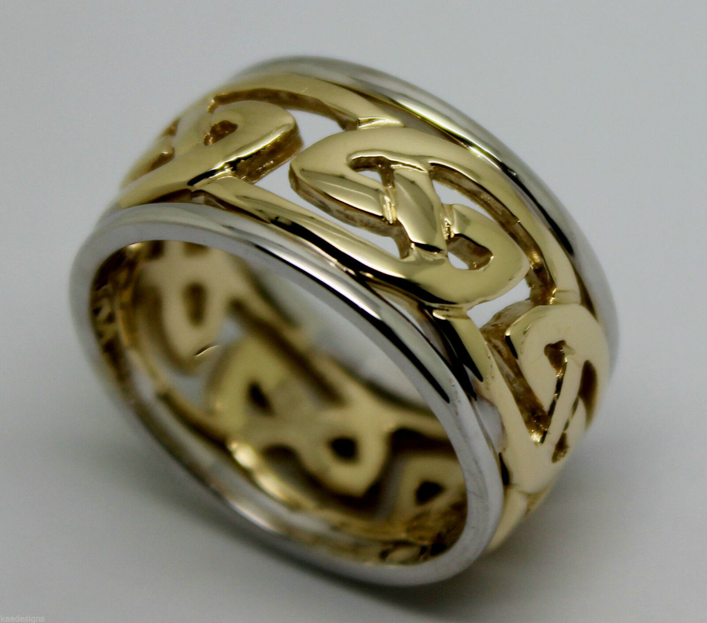 Size T 1/2 Genuine Heavy Solid  9ct Yellow & White Gold 12mm Large Celtic Ring