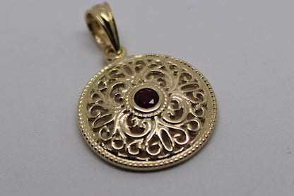 Kaedesigns, 9ct Yellow Gold or White Gold or Rose Gold filigree Ruby pendant