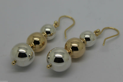 Genuine 9ct Yellow Gold & Sterling Silver 10mm, 12mm + 14mm Three Ball Earrings