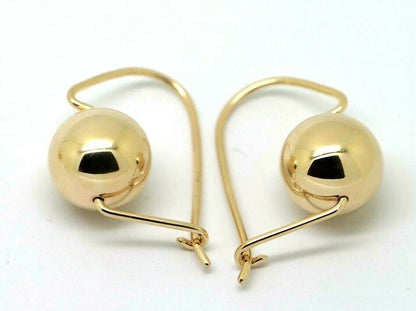 Genuine 9ct Yellow, Rose or White Gold 10mm Euro Ball Plain Drop Large Earrings 1mm size hook