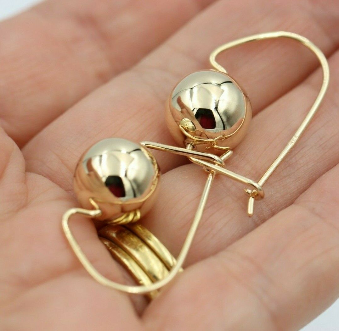 Genuine 9ct Yellow, Rose or White Gold 10mm Euro Ball Plain Drop Large Earrings 1mm size hook