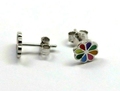 Sterling Silver Children Child Small Enamel Flower Earrings