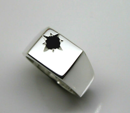 Kaedesigns Mens Sterling Silver Black 4mm Sapphire Square Signet Ring