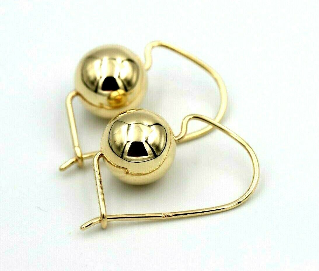 Genuine 9ct Yellow, Rose or White Gold 10mm Euro Ball Plain Drop Large Earrings 1mm size hook