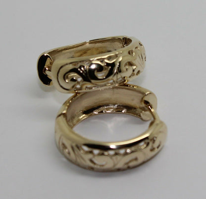 Kaedesigns New Genuine 9ct Solid Yellow, Rose or White Gold Hoop Filigree Huggies Earrings