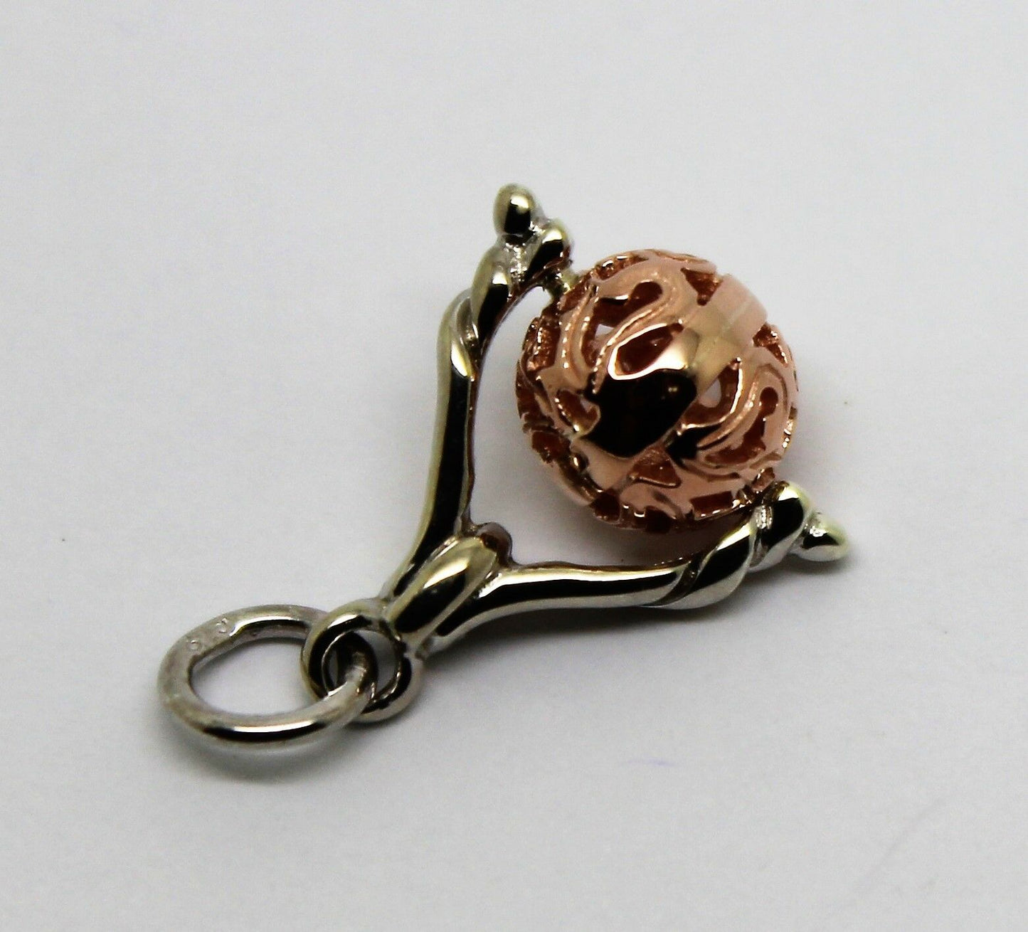 Genuine 9ct Solid 8mm Rose & White Gold Ball Spinner Pendant