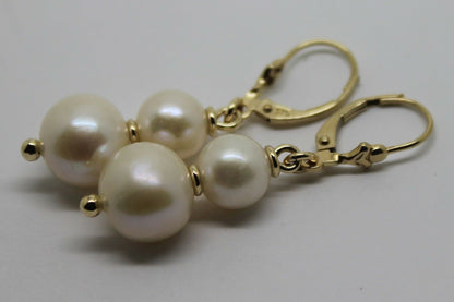 New 9ct 9k Yellow Gold 6mm & 8mm White Pearl Continental Clip Earrings