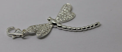 Sterling Silver 925 Dragonfly Cubic Zircon Pendant + Clasp