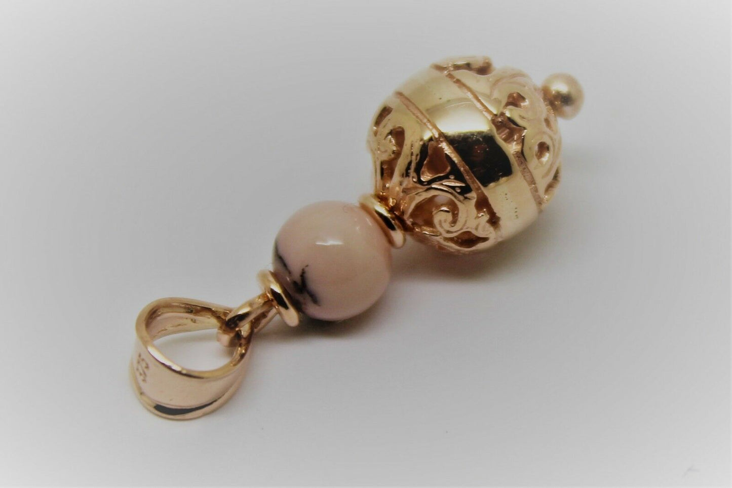 Genuine 9ct 9k Rose Gold 10mm Filigree Ball + 6mm Pink Ball Pendant