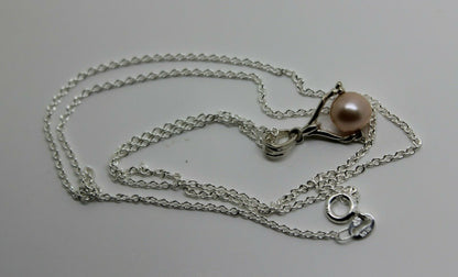 Sterling Silver 925 Chain Necklace &  Pearl Ball Spinner Pendant