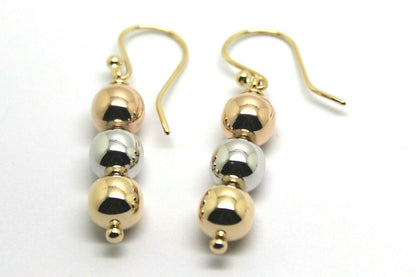 Genuine 9ct 9k Three 3 Ball 9ct Rose, Yellow & White Gold Ball Drop Ball Earrings