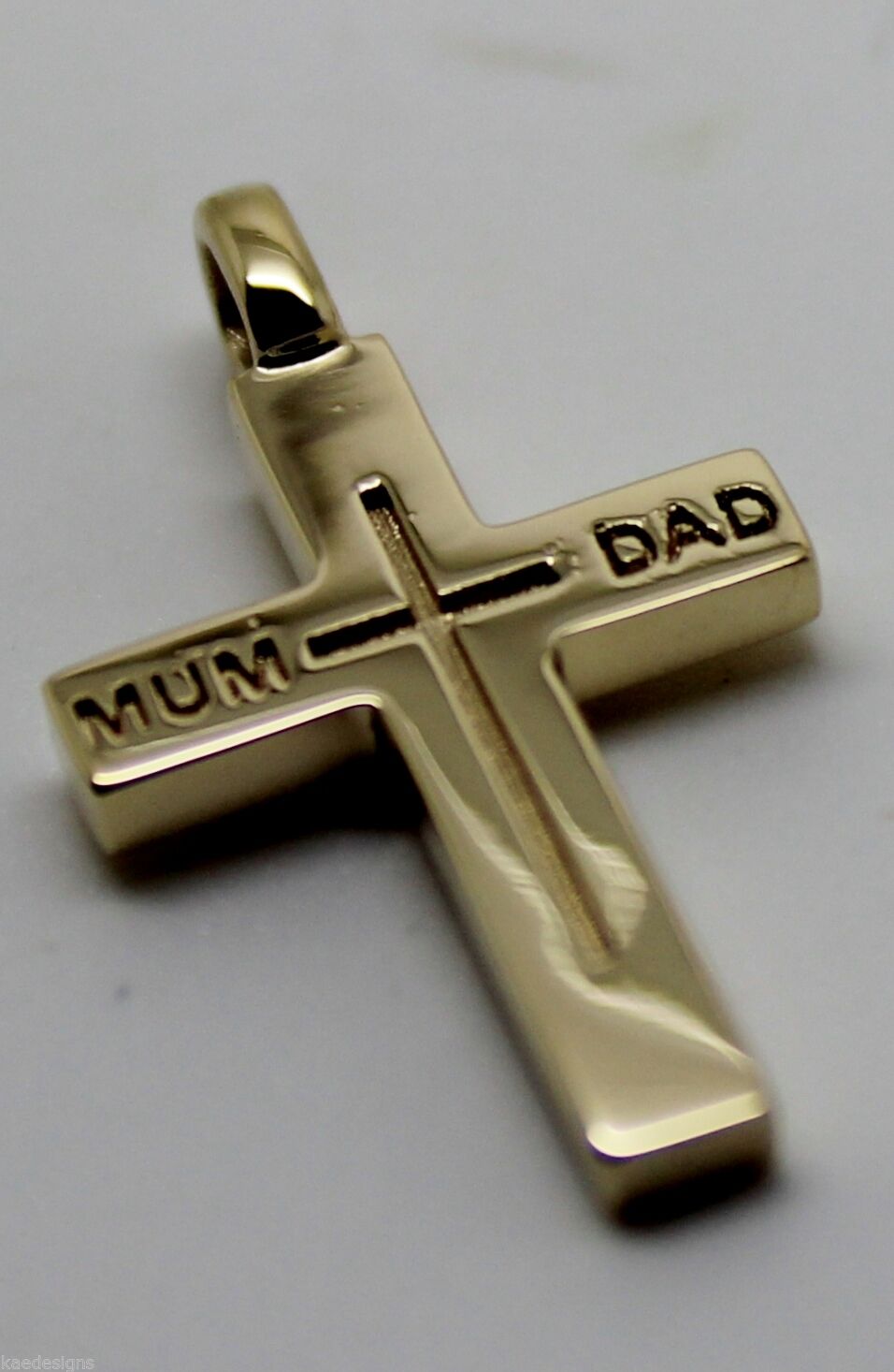 Kaedesigns New 375 9ct Yellow or Rose or White Gold Love Mum & Dad Cross Pendant