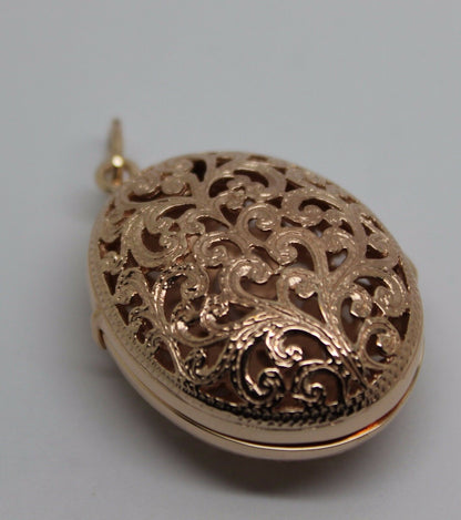 Kaedesigns, New Genuine Heavy 9kt 9ct Rose Gold Filigree Oval Pendant Locket