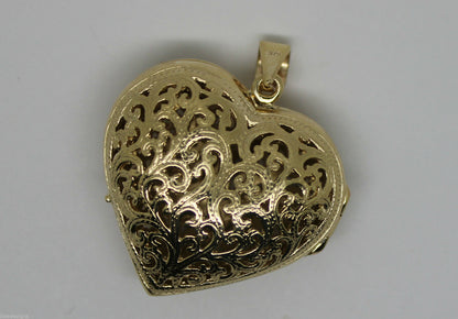 Kaedesigns 9ct 9k Yellow Gold Huge Heavy Filigree Heart Pendant Locket