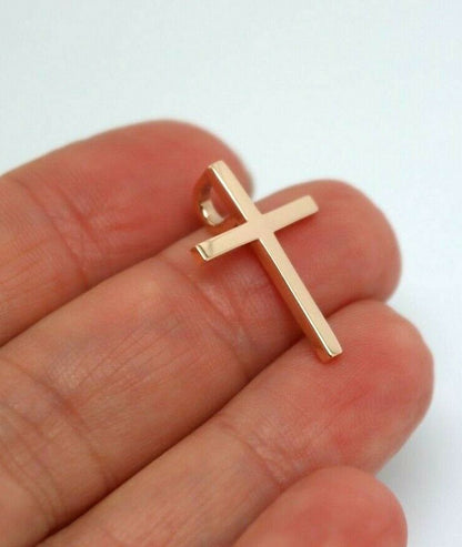 Genuine Solid Delicate 14ct 14K Yellow, Rose Or White Gold Thin Plain Cross Pendant