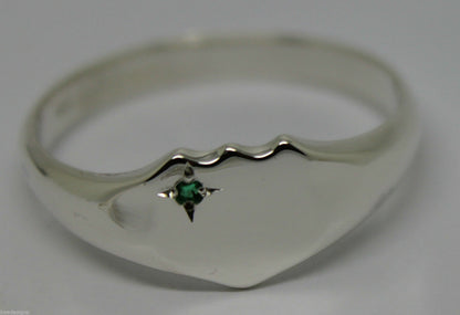 Kaedesigns New Size S to Z Large Sterling Silver Shield Green Emerald Signet Ring