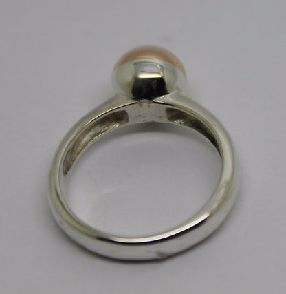 Size S Genuine Sterling Silver 925 & 9ct Rose Gold 375 Full Ball Ring