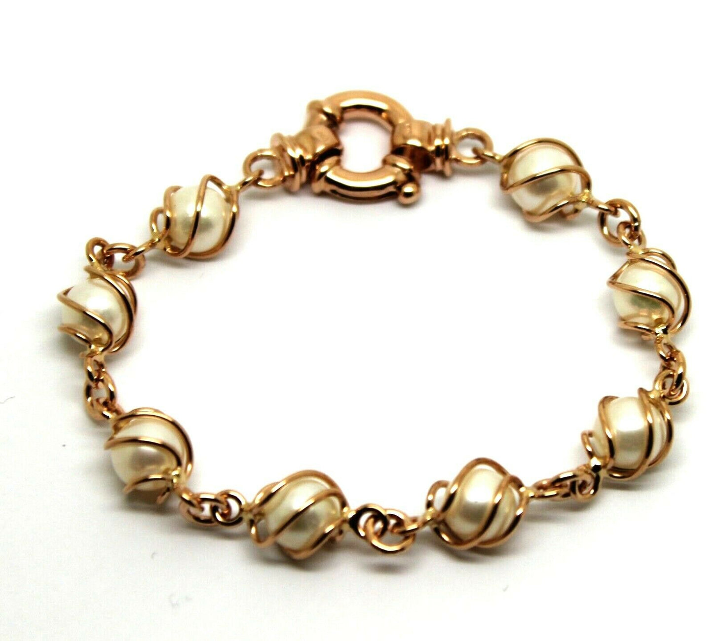 Genuine Handmade 9ct Rose Gold Freshwater White Pearl 19cm Bracelet