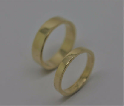 Genuine His & Hers Set Solid 9ct 9K Yellow Gold Flat Plain Wedding Bands Couple Rings