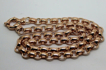 Genuine 9ct Rose Gold 375,Solid Heavy Oval Belcher Necklace Chain 60grams 60cm