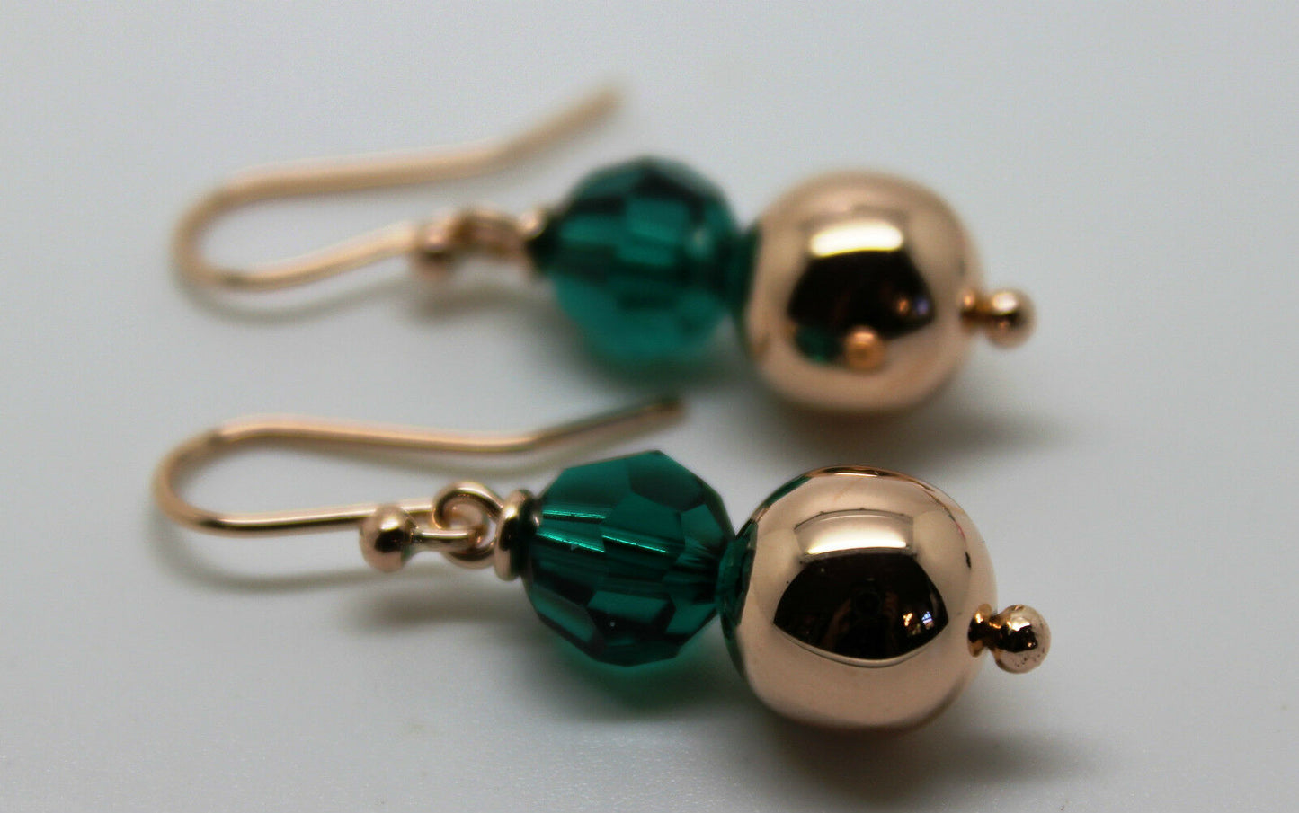 Genuine 9ct Rose Gold 10mm Ball + 8mm Emerald Green Faceted Earrings