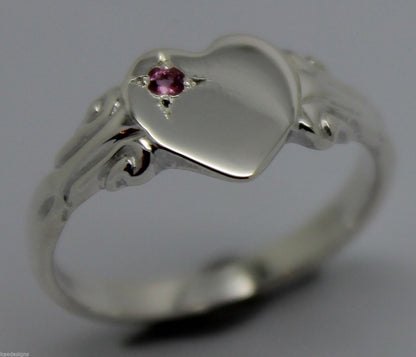 Genuine Sterling Silver 925 Heart Signet Ring Choose Your Size And Gemstone