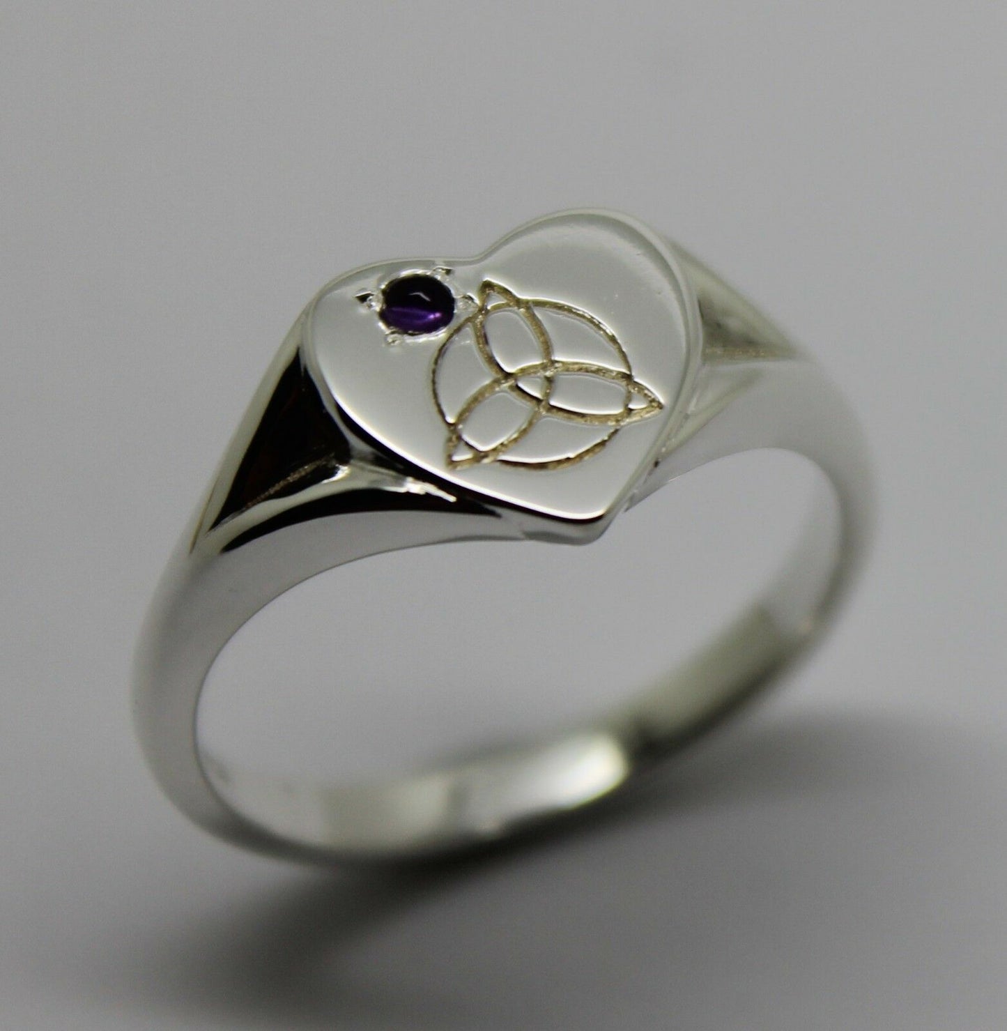 Kaedesigns,Genuine Sterling Silver Full Solid Celtic Signet Ring Amethyst Stone