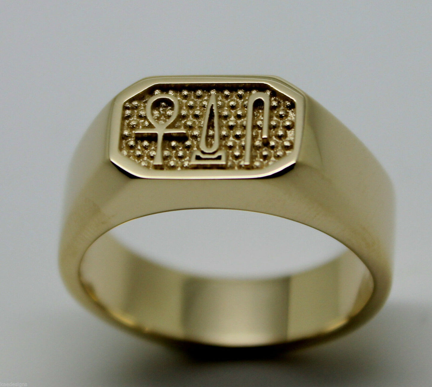 Size M 9ct Yellow, Rose or White Gold Ring Egyptian Hieroglyphic symbols - Success, Happiness & Health