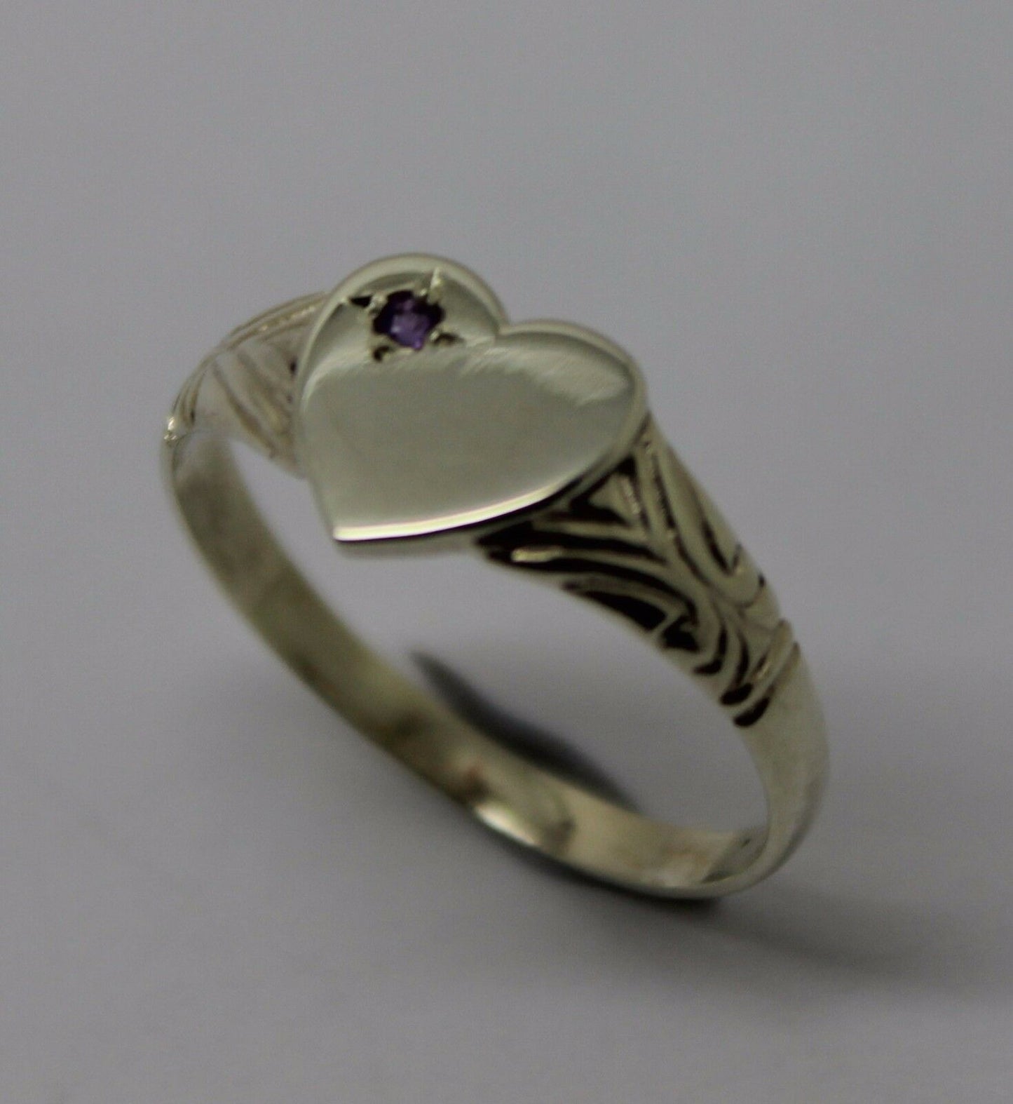 Kaedesigns New Sterling Silver Heart Amethyst Set Signet Ring