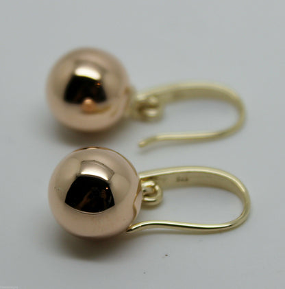 Kaedesigns Genuine New 9ct 9kt Yellow & Rose Gold 12mm Hook Drop Ball Earrings