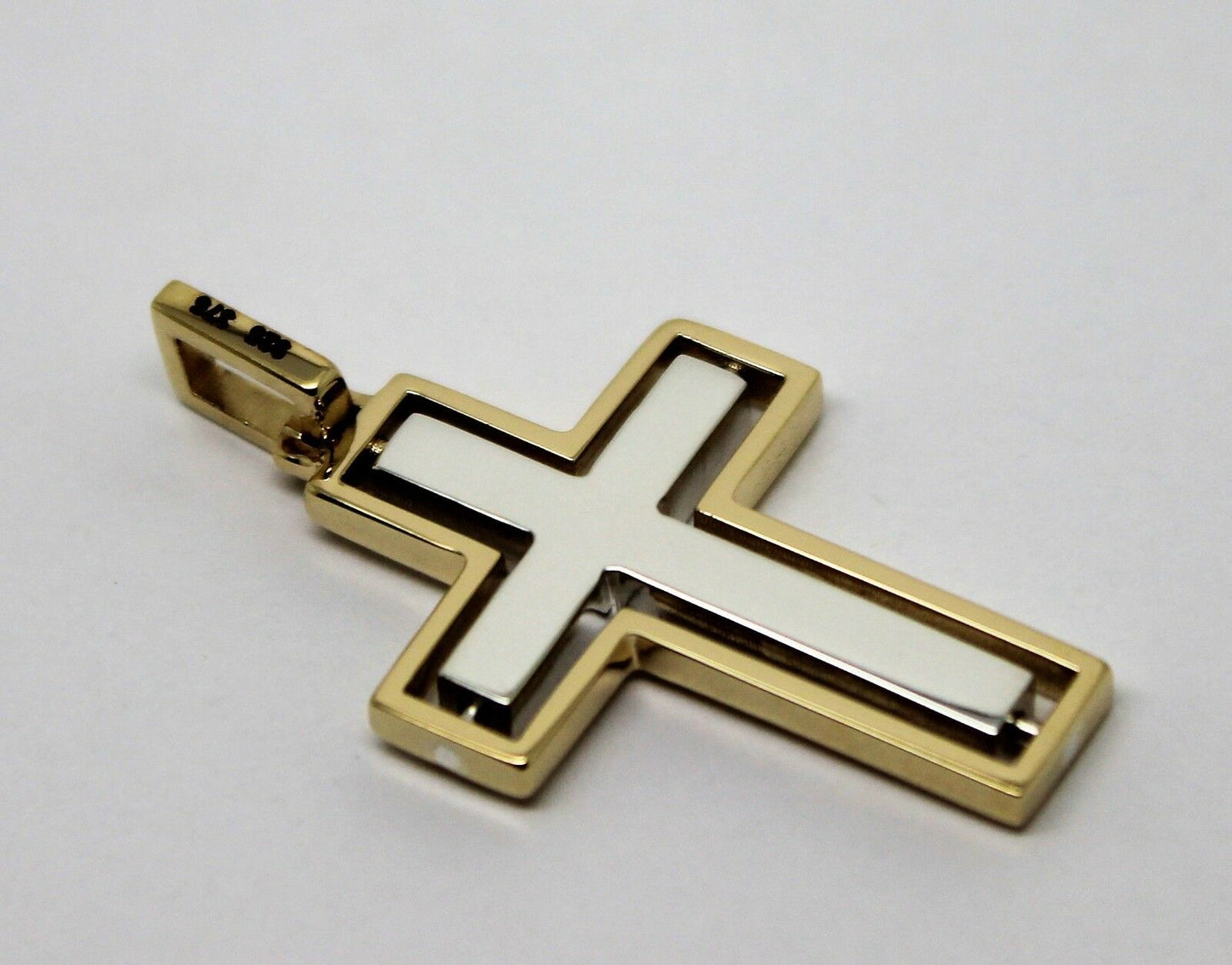 Genuine 9ct Yellow Gold & Sterling Silver Cross Pendant *Free Express Post In Oz