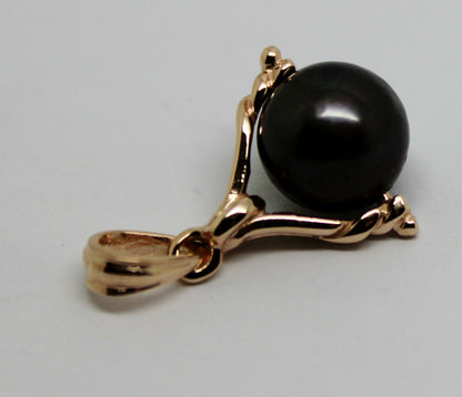 Genuine New 9ct Solid Yellow, Rose Or White Gold 10mm Black Ball Pearl Spinner Pendant