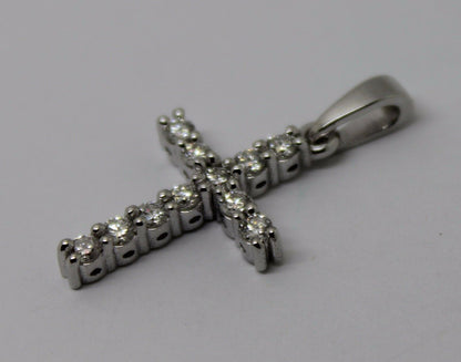 New Genuine 14ct 14k White Gold Cross Round Diamond Pendant