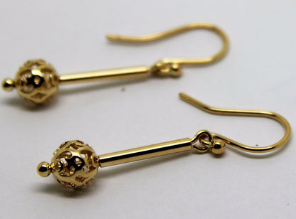 Genuine 9ct Yellow, Rose or White Gold 8mm Filigree Ball Hook Earrings