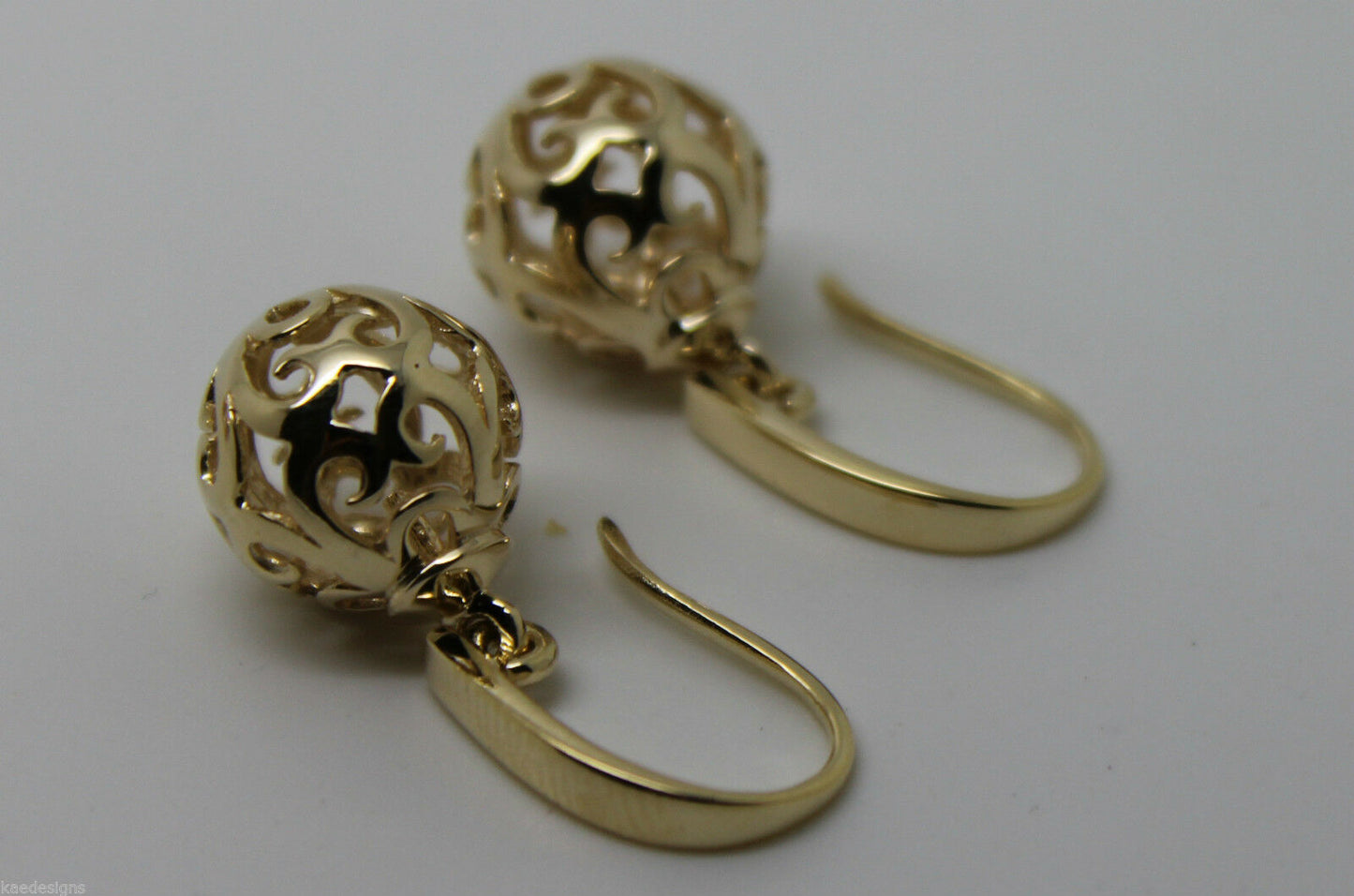 Kaedesigns New Genuine 9ct Yellow, Rose or White Gold 10mm Ball Drop Filigree Earrings