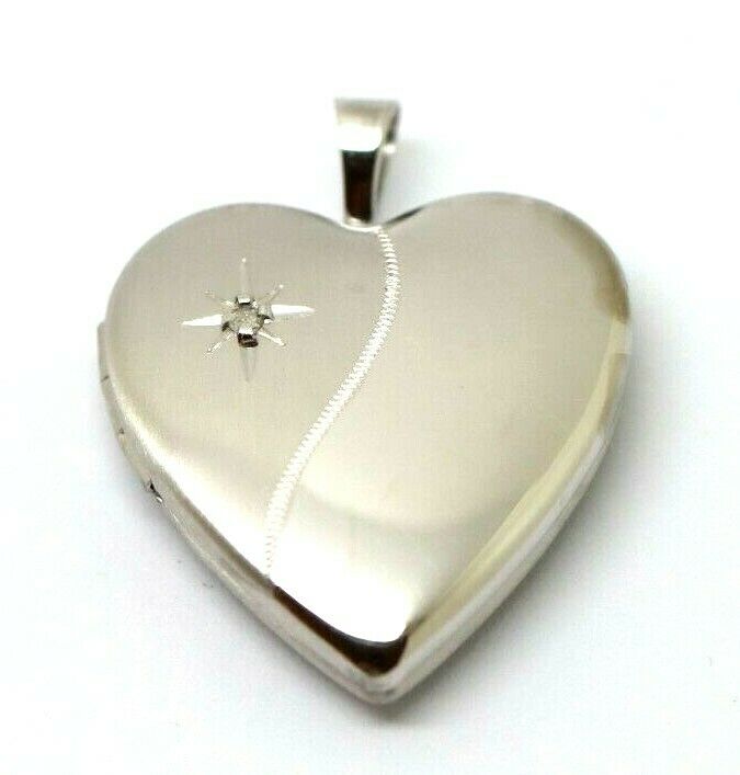 Sterling Silver Heart Diamond Heart Brushed/Polished Locket