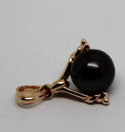 Genuine New 9ct Solid Yellow, Rose Or White Gold 10mm Black Ball Pearl Spinner Pendant