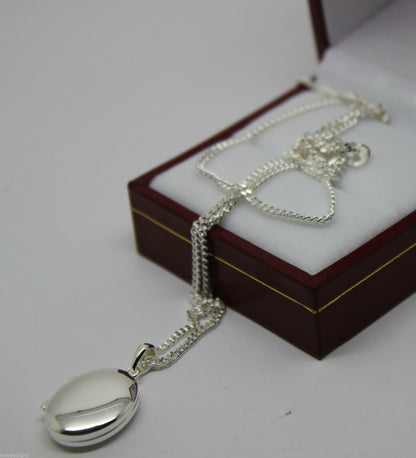 Sterling Silver Oval Locket Pendant 2 Photos & 50cm Silver Chain