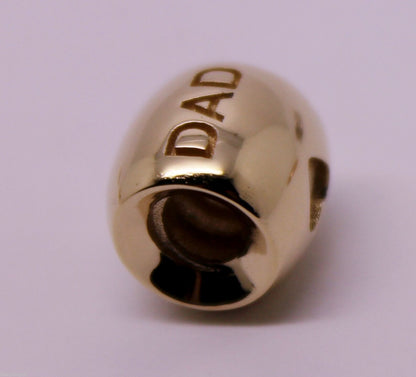 Kaedesigns,Genuine 9ct Yellow Or Rose Or White Gold Or Silver Dad Bead Charm