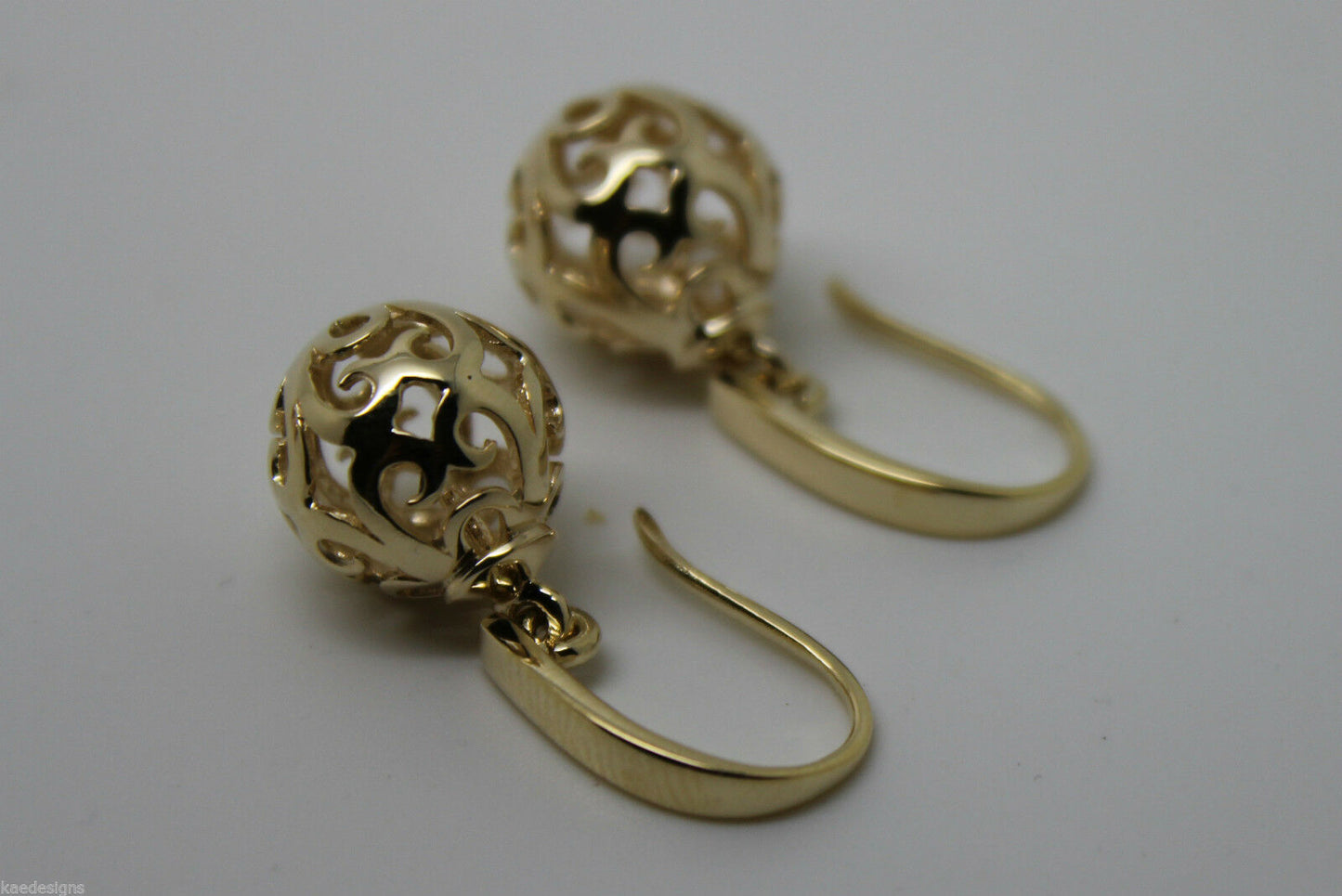 Genuine 9ct Yellow, Rose or White Gold Large Heavy 12mm Euro Ball Drop Hook Filigree Earrings