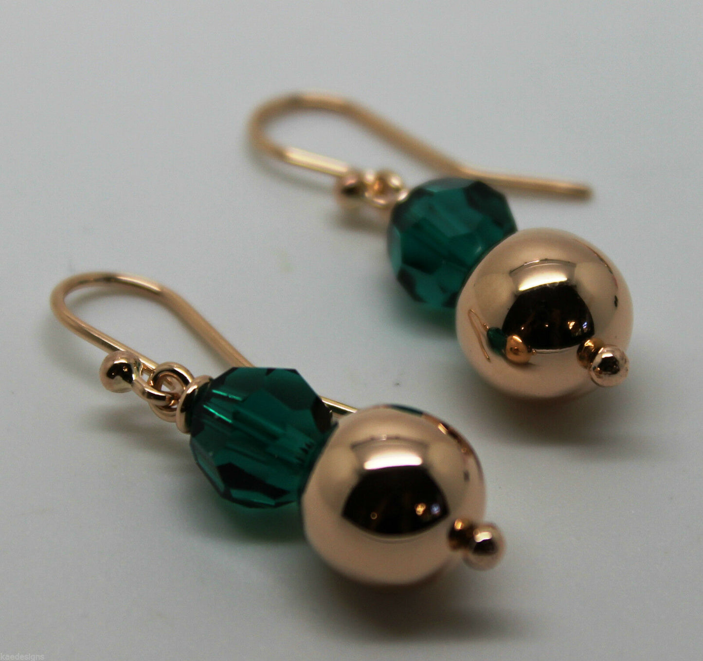 Genuine 9ct Rose Gold 10mm Ball + 8mm Emerald Green Faceted Earrings