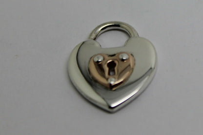 Solid Sterling Silver & 9ct Rose Gold Heart Padlock