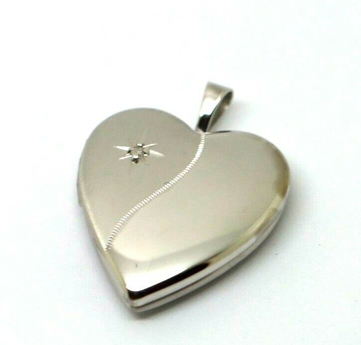 Sterling Silver Heart Diamond Heart Brushed/Polished Locket