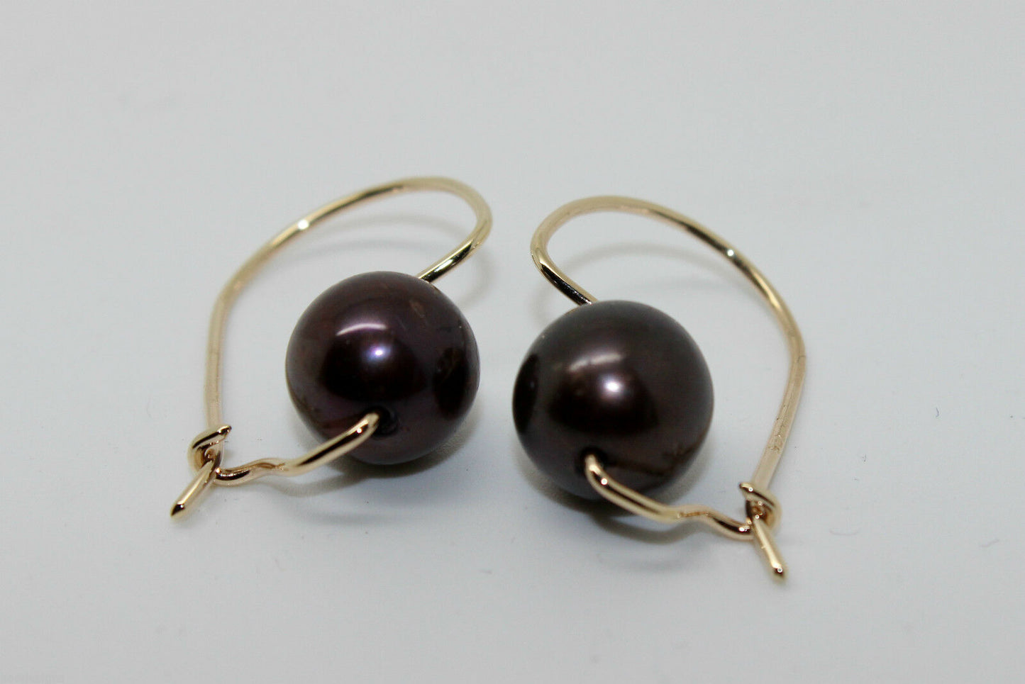 Genuine New 9ct 9kt Yellow, Rose or White Gold 10mm Black Pearl Hook Earrings