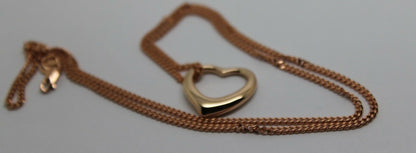 New 9ct 9kt Rose Gold / 375 Belcher Chain Necklace 44cm + Heart Pendant